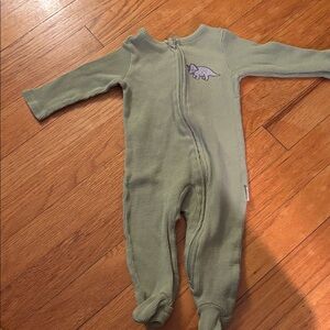 Tahari Light Green Footed Baby One-Piece with Dinosaur Appliqué